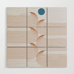 four wood panels with different shapes and sizes on each panel are arranged in the same pattern