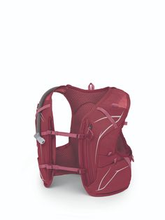 a red backpack with straps on the back and shoulder strap attached to it's side