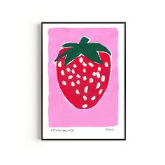 a painting of a strawberry on a pink background