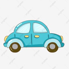 a blue car with two wheels on the front and side, in cartoon style for children