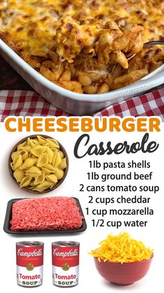 an advertisement for cheeseburger casserole with instructions to make it in the oven