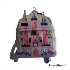 Backpack Product Highlights 100% Polyurethane Faux Leather Outer Shell, Fabric Lining 2-Way Zipper Closure Outer Dimensions: 10" Wide, 10" High, 4.5" Thick Inner Patch & Zipper Pockets Length-Adjustable Shoulder Straps Appliqued, Printed, & Embroidered Graphics Officially Licensed Disney Leather Backpack For Disney Trips, Sleeping Beauty Castle, Danielle Nicole, Disney Merchandise, Backpack Bag, Disneyland Paris, Backpack Bags, Disneyland, Sleeping Beauty