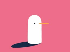 a white bird with an orange beak standing in the middle of a pink background,