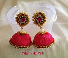 Colors & size available dangling silk thread jhumkas by CozMHappy Diy Pearl Necklace, Earrings Diy Handmade