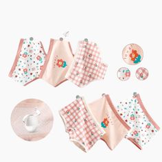 Discover the ultimate comfort and adorable style for your little girl with our Girls Underwear 3-Pack! These panties are designed with your child's comfort in mind. Available in seven delightful collections, each pack features a variety of charming designs, including floral patterns, cute grids, and playful dots, ensuring a fresh and fun choice for every day of the week. Imagine the smile on your daughter's face when she wears these lovely briefs, designed with both style and comfort in mind. Each pair is crafted to provide a snug, yet gentle fit, allowing her to play and move freely without any discomfort. The durable and soft cotton material ensures long-lasting wear and easy care, making these underpants a practical choice for busy parents. Order your Girls Kawaii Underwear 3-Pack today Pink Cotton Kawaii Sets, White Cotton Kawaii Bottoms, Playful Pink Cotton Bloomers, Pink Cotton Sets With Cartoon Print, Cute Pink Bloomers For Playwear, Cute White Brief Bottoms, Cute Cotton Briefs, Cute Cotton Bottoms With Cartoon Print, Kawaii White Cotton Sets