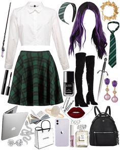 Fancy Slytherin Outfit | ShopLook Slytherin Themed Outfits, Slytherin Summer Outfit, Slytherin Girl Outfit, Cute Slytherin Outfits, Slytherin Aesthetic Outfit, Slytherin Outfit Ideas, Slytherin Inspired Outfits, Slytherin Squad, Slytherin Cosplay