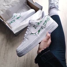 Hello and thanks so much for checking out the shop! This listing is for one pair of Plant Air Force 1's! If you need names, age, birthdates or anything else added to the original design please leave it in the personalization box provided. Please also make note of when you need them by if a specific date and or color changes to the shoosh/Air. Any other questions can be answered through a message and I'll get back to you as soon as possible! Thanks so much for checking out the shop! I hope you have a wonderful day! Katlyn :) Nike Air Force 1 Green, Nature Shoes, Nike Air Force 1 Custom, Custom Af1, Block Painting, Painted Sneakers, Nike Airforce 1, Air Force 1 Custom, Custom Air Force 1