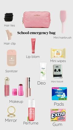 Emergency Kit For School Period, What Should Be In My Backpack For School, Girl Bag Essentials For School, Emergency Kit For School 7th Grade, Things To Put In School Bag, That Girl School Bag Essentials, School Emergency Kit Essentials, School Bag Needs, Safety Kit For School