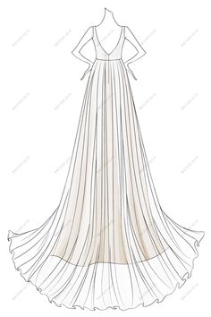 a line drawing of a dress on a mannequin headdress with pleated skirt