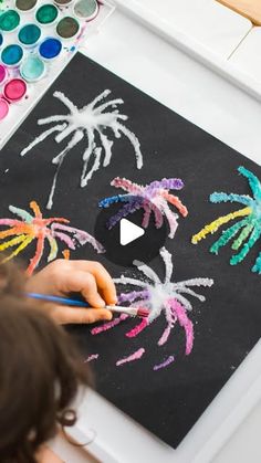 Inspire My Play ® on Instagram: "FIREWORK SALT ART
.
Just dropping in to re-share this fun firework activity that you might like to try alongside the New Year celebrations! We’ll be back sharing regular content soon!
.
To make a salt painting you need:
•glue in a squeezy bottle
•table salt 
•watercolour paints
• card
.
Simply squirt out your design in glue, cover in salt and use water colours to dab or drip onto the salt.
.
The watercolour bleeds into the salt and looks gorgeous 😍. Doing this on black paper makes the colours pop even more!
.
#playideas
#inspiremyplay
#newyearseve #inspiremyplaytray"