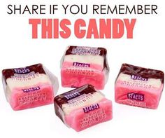 three pink and white soaps with text that reads share if you remember this candy