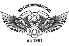 an emblem for a motorcycle club with wings and engine on white background - miscellaneous objects