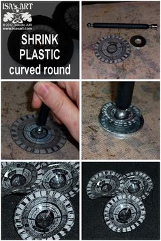 the instructions for how to make shrink plastic coasters with metal wheels and screws