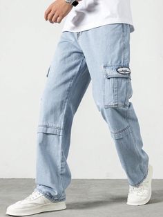 Jean Cargo Pants Outfit, Pants Outfit Men, Mom Jeans Outfit, Denim Cargo Pants, Cargo Pants Outfit, Jeans Cargo, Men Plus Size, Outfit Jeans