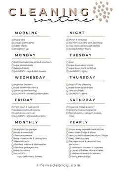 a clean and organized cleaning checklist with the words cleaning written in gold on it