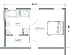 the floor plan for a bedroom and bathroom