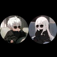 two anime characters with white hair and sunglasses