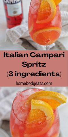 the italian campari spritz 3 ingredients in a glass with orange wedges