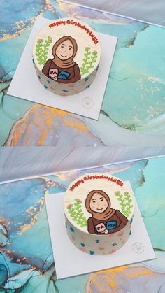 two cakes decorated with images of women on them