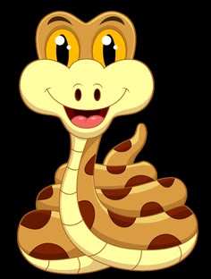 a cartoon snake with big eyes and brown stripes on it's head, smiling