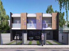 an artist's rendering of a two story house in the middle of a street