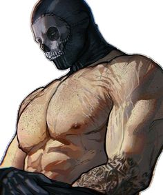 a drawing of a man with a skull on his chest and arms wrapped around him