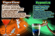 Disney cocktail drinks Disney Inspired Drinks, Disney Mixed Drinks, Drink Recipies, Tiger Claw, Drinks Alcohol