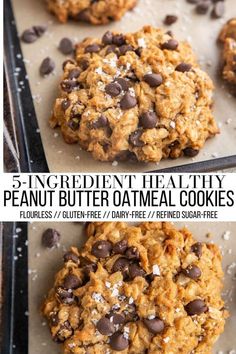 three ingredient healthy peanut butter oatmeal cookies