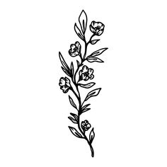 a black and white drawing of flowers on a white background