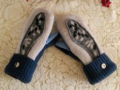 two mittens sitting on top of a table