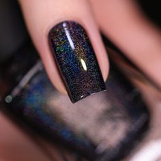 ILNP Boutique Nail Polish | All Stunning Colors and Finishes Black Nails With Multicolor Glitter, Dark Nails Sparkle, Black And Iridescent Nails, Holographic Black Nails, Dark Holographic Nails, Black Holo Nails, Black Iridescent Nails, Dark Nails Glitter, Dark Sparkly Nails