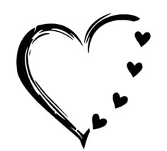 a black and white drawing of a heart with hearts coming out of the middle, on a white background