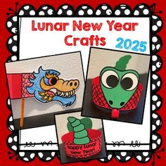 two pictures of cartoon characters and the words lunar new year crafts