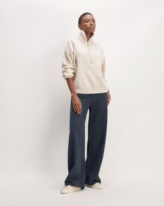 The Felted Merino Half-Zip Sweater Heathered Oat – Everlane Nancy Meyers, The Sheep, Half Zip Sweaters, Sweater Making, Zip Sweater, The Land, Half Zip, Merino Wool, Sheep