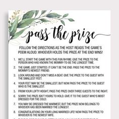 a poster with the words pass the prize and flowers in black ink on white paper