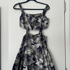 Beautiful 2014 Christopher Kane Silk Cut Out Camo Dress With Detachable Leather Straps. Worn Condition Please See Details Pics For Imperfections (Small Water Mark On Front, Small Mark At Back, Zipper Replaced On Top Portion) As Seen On Rihanna. Bought From Opening Ceremony. Uk Size 8/Us Size 4. Very Rare Piece With Minor Flaws. Camo Dress, Water Mark, Cut Out Dress, Christopher Kane, Out Dress, Opening Ceremony, Rihanna, Very Rare, Leather Straps