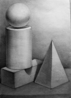 a pencil drawing of three different shapes