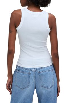 Slim, sexy and streamlined, the brand's best-selling tank is made from supersoft rib and has a high neckline and cutaway shoulders. 23 1/2" length (size Medium) Crewneck Cutaway shoulders 95% Supima® cotton, 5% elastane Machine wash, tumble dry Imported Basic Fitted Cami Tank Top, Fitted Cami Tank Top For Everyday Wear, Fitted Tank Top For Everyday, Fitted Knit Tank Top For Everyday, Summer Ribbed Fitted Tank Top, Summer Seamless Racerback Camisole, Fitted Casual Racerback Camisole, Casual Racerback Camisole With Seamless Construction, Casual Fitted Racerback Camisole