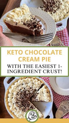 Keto Chocolate Cream Pie with the Easiest 1-Ingredient Crust! Keto Chocolate Cream Pie, Chocolate Cream Pie Easy, Keto Jello, Best Keto Desserts, Chocolate Graham Cracker Crust, Chocolate Cream Pie Recipe, Lunch Keto, Pecan Pie Crust, Lemon Cheesecake Recipes