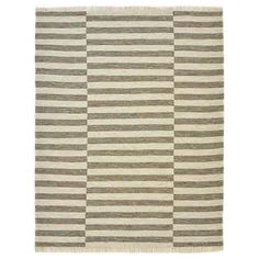 a beige and black striped rug on a white background