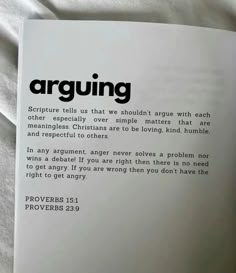 an open book with the words arguing written on it