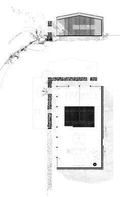 an architectural drawing shows the floor plan for a house with two levels and one level