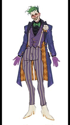 a drawing of the joker from batman comics, with his purple suit and green hair