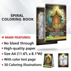 the spiral coloring book features no bleed through high - quality paper size a4 11 x 8 1'w with color test page 30 coloring illustrations