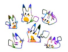 an image of some cartoon animals with different colors and shapes on their faces in the shape of rabbits