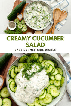 creamy cucumber salad in a bowl with dill