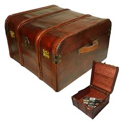 an old leather suitcase is open and ready to be used