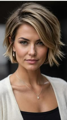 Trendy Mom Haircuts: 15 Ways to Rock the Low-Maintenance Look - pulsepathlife.com Bob Cute Hairstyles, Winter Bob Hair, Short Angled Bob Haircut Stacked, Bob Hairstyles Grey Hair, Short Hair 2025, Corporate Hairstyles Women, Fun Short Hair, Bob Balayage, Mom Haircut