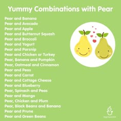 a poster with the words yummy combinations with pears