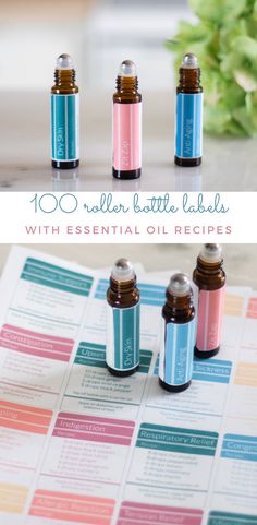 100 essential oil roller bottle printable labels with recipes. #rollerbottles #essentialoils #printablelabels Our Oily House, Essential Oil Roller Bottle Labels, Essential Oil Roller Bottle Recipes, Roller Bottle Labels, Roller Bottle Recipes, Roller Bottle Blends, Essential Oil Roller Balls, Essential Oil Education